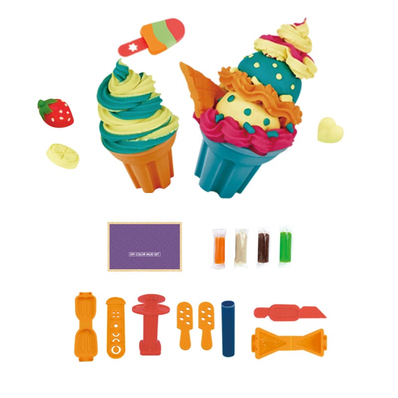 Kids Colorful Plasticine Popsicle Made DIY Plastic Cutter Roller Set Montessori Ice Cream Maker Clay Mold Kit for Children