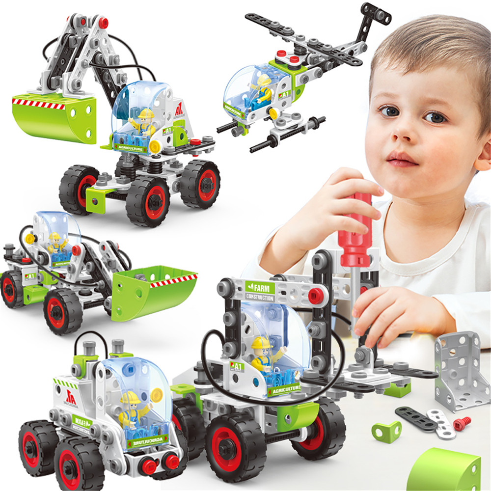 227PCS DIY Construction 18 Model in 1 Agricultural Vehicle Play Kit STEM Farming Truck Assembled Building Block Toy for Kids