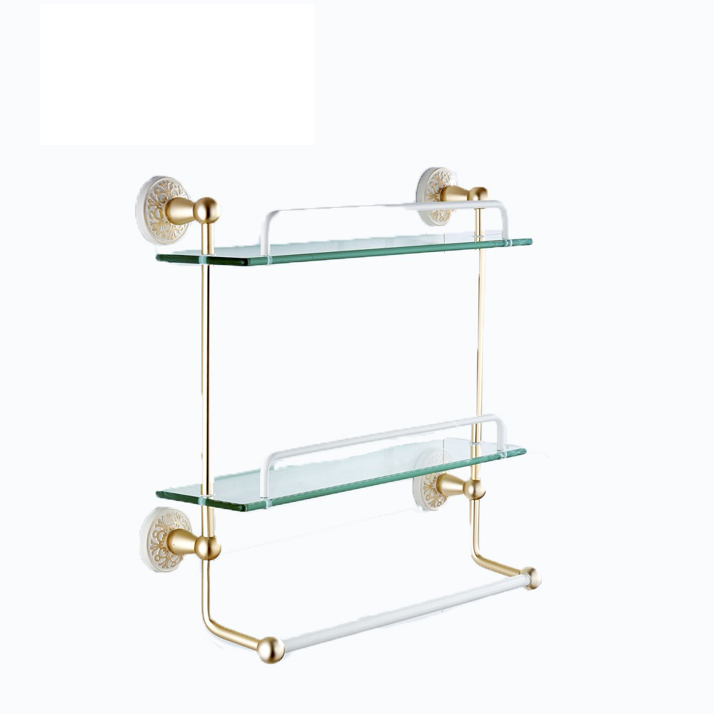 Unique Bathroom Hardware Double Glass Shelf  16614WT