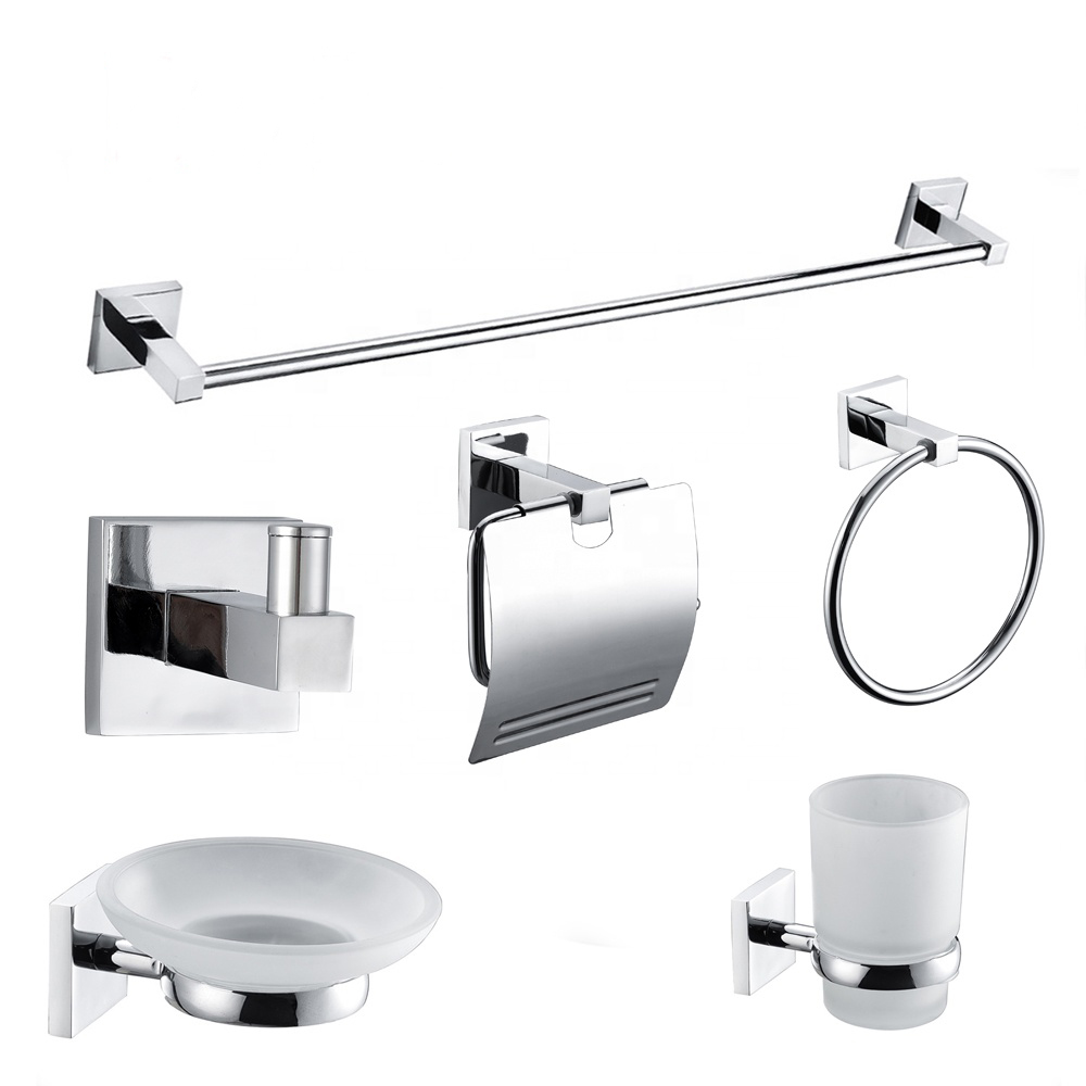 Hot-Selling Brass 6 Pieces Modern Design Bathroom Chrome Accessories Set 5300