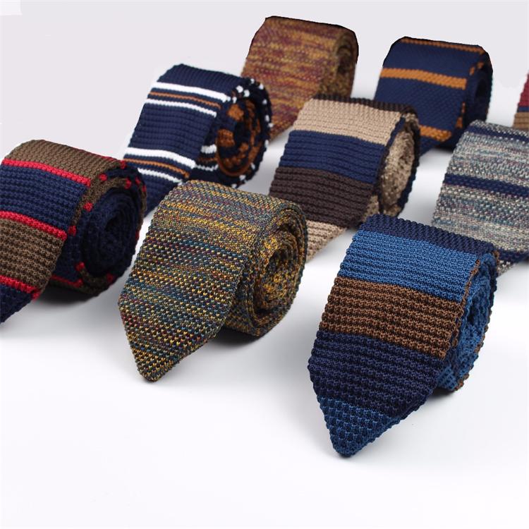 Wholesale Custom Plain Color Stripe Knitted Tie for Men Classical Skinny Neckties