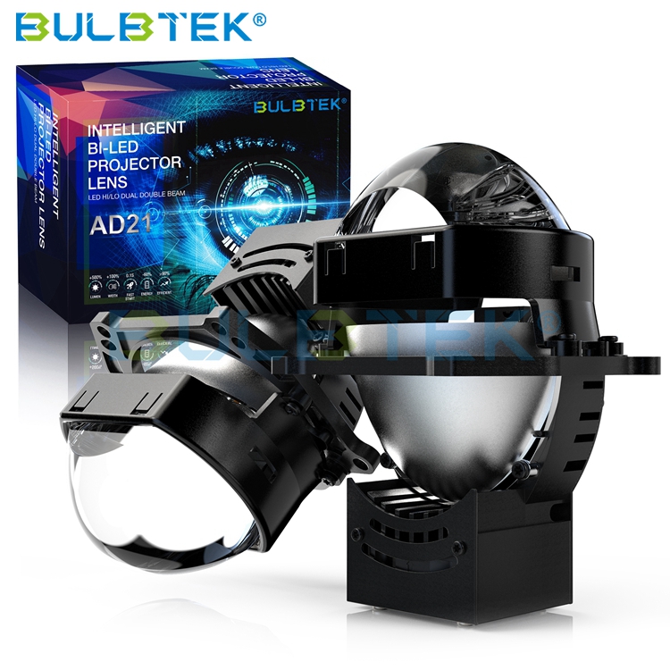 BULBTEK AD21 Bi LED Headlight Lens 3.0" Square Hi Lo Beam Auto Projector Light 200W 15000LM 12V Car Porjector LENS for Universal