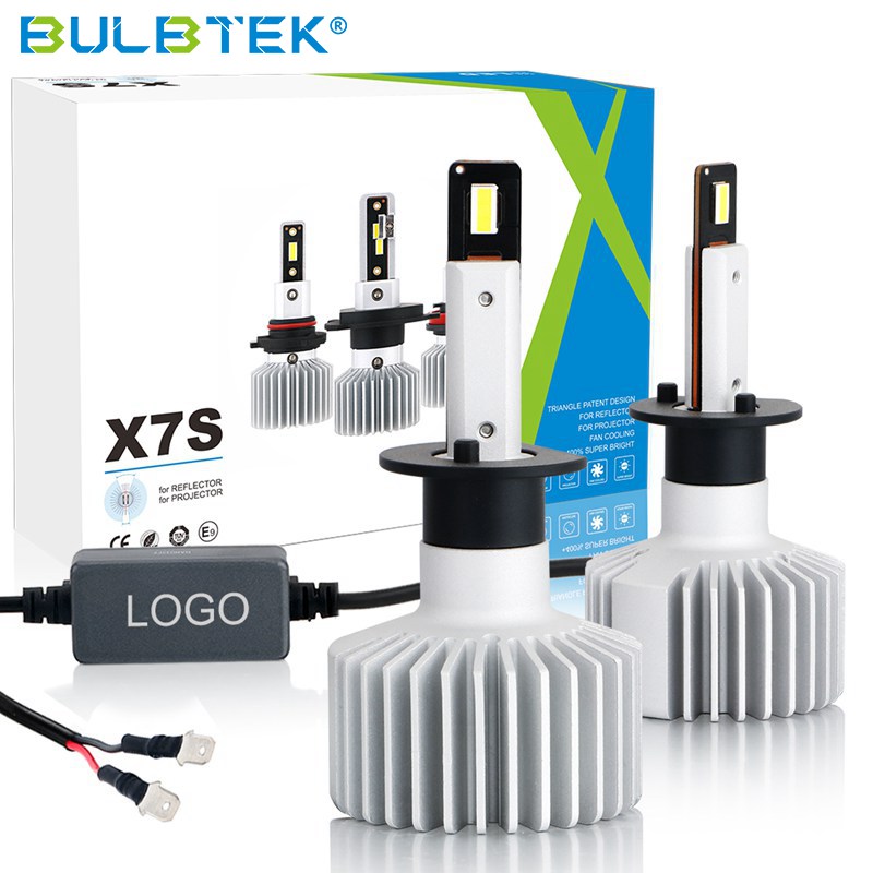 BULBTEK X7S Fanless LED Headlight Bulb H1 H4 H7 H11 9005 LED Bulb for LENS Projector and Reflector Headlight