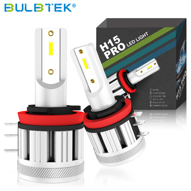 BULBTEK H15 PRO Turbo Fan LED Headlight Bulb 6V Start DRL High Beam H15 Car LED Headlight Super Power 100W 15000LM Car Lamp Bulb