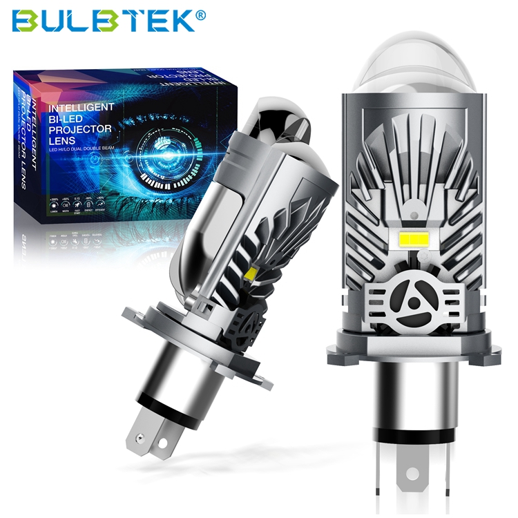 BULBTEK AM10 Mini LED Projector Lens Fan Cooling H4 Hi Lo Beam Headlight Bulb High Power 150W 12000 LM Bi LED Headlight Lens