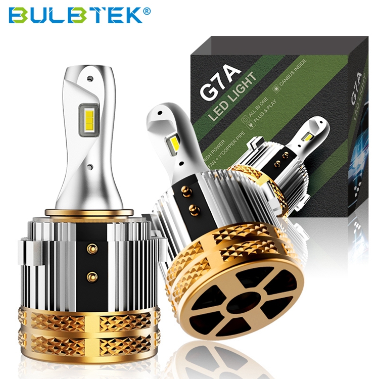 BULBTEK G7 Auto Lighting System Turbo Fan LED Car Headlight Bulbs Super Canbus 140W 14000 Lumens H7 Head Light Bulbs For VW Golf