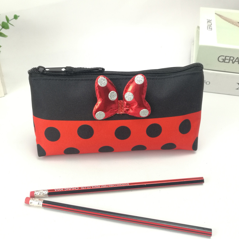 Cartoon glitter 3D bowknot polka dots pencil pouch cosmetic bag coins purse storage case for kids women China OEM factory