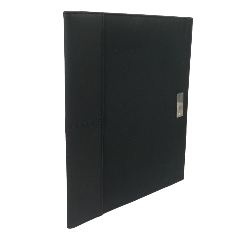 Premium classical black portfolio zipper closure with card slot compartments with side pocket with writing pad notebook China OEM manufacturer supplies