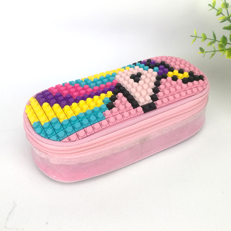 Colorful mosaic decorative frame pink PVC/polyester pencil pouch pen case with wraparound zipper closure with elastic pen loop toiletry pouch large capacity great gift for kids teens adults for office school supplies daily use China OEM factory
