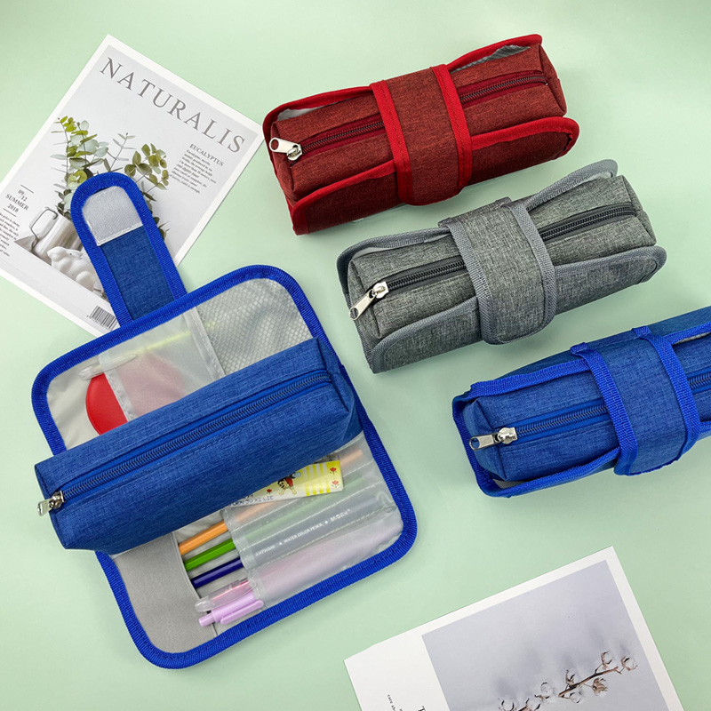 Multifunction foldable polyester pencil pouch pen case with zipper closure toiletry pouch large compartments great gift for kids teens adults for office school supplies daily use China OEM factory