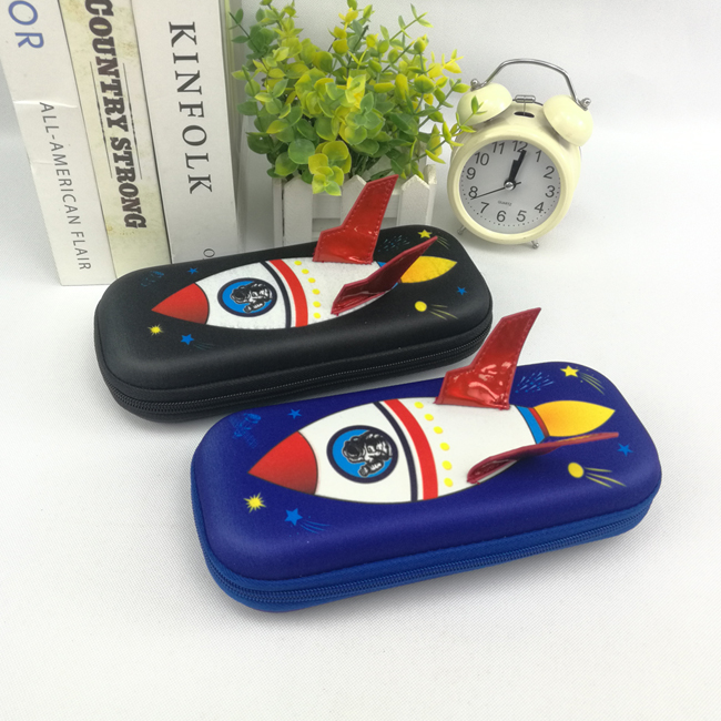 Rocket polyester/PU leather/EVA pencil pouch pen case with dual zipper closure hard surface large capacity great gift for kids teens students adults for business office school stationery supplies daily use China OEM factory