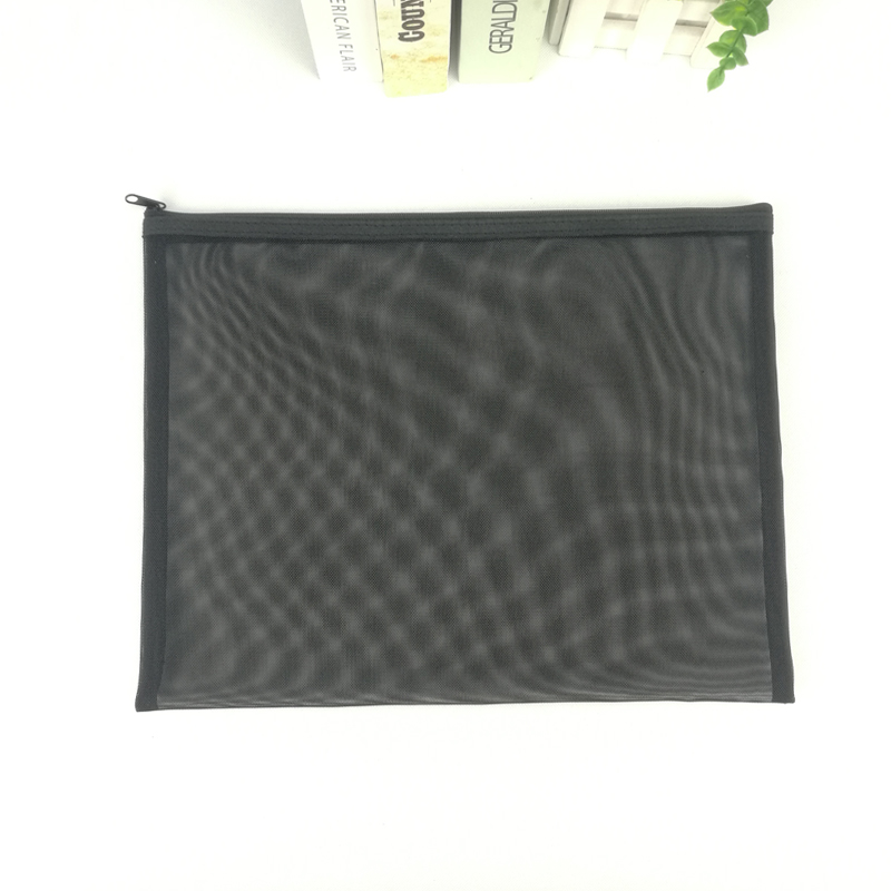 A4 black portable transparent polyester mesh zipper bag with zipper closure envelope letter size large capacity file document cosmetic makeup bag organizer for business office school supplies daily use for all ages