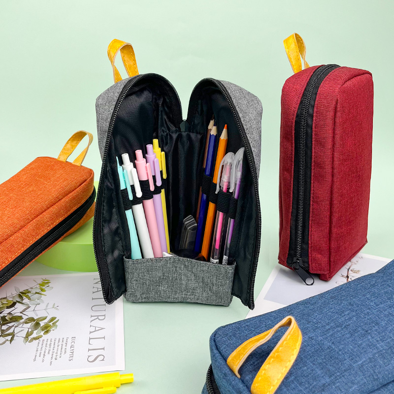 Bright color flat bottom stand-up polyester pencil pouch with side zipper closure with handle large capacity great gift for kids teens friends for business office school stationery supplies daily use China OEM factory