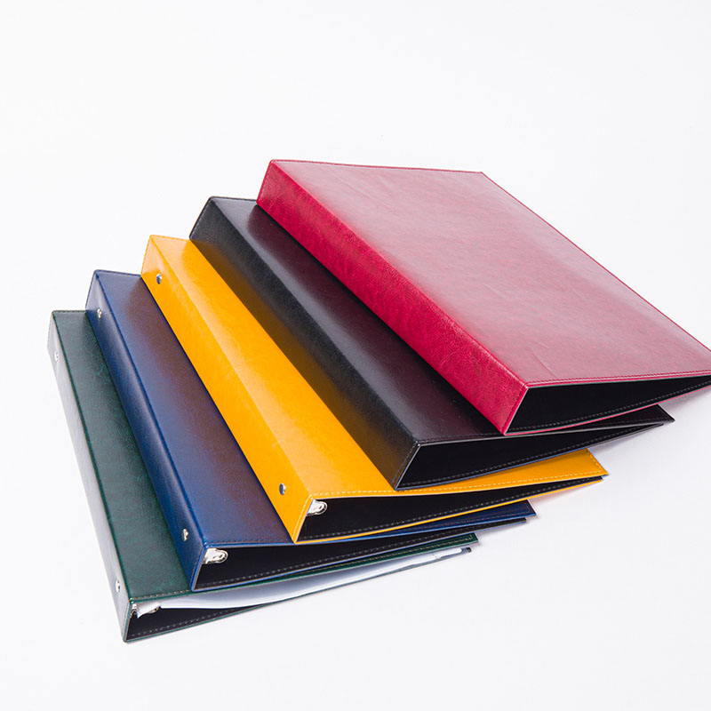 Durable solid color PU leather/ PP form 3-rings binder board folder file pack with refill plastic pages 500-Sheet capacity quality metal hinge 8 colors available for business office school supplies for men women