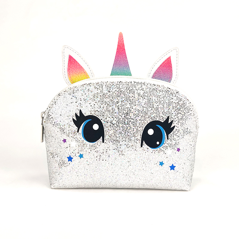 Pretty glitter PU leaather live simulated unicorn reindeer animal face with 3D ears cosmetic bag makeup bag pencil case organizer great gift for kids teens adults