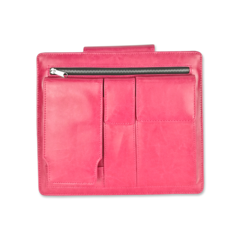 Fuchsia PU leather Ipad pouch zipper latch tablet pocket with handle padfolio portfolio organizer china factory