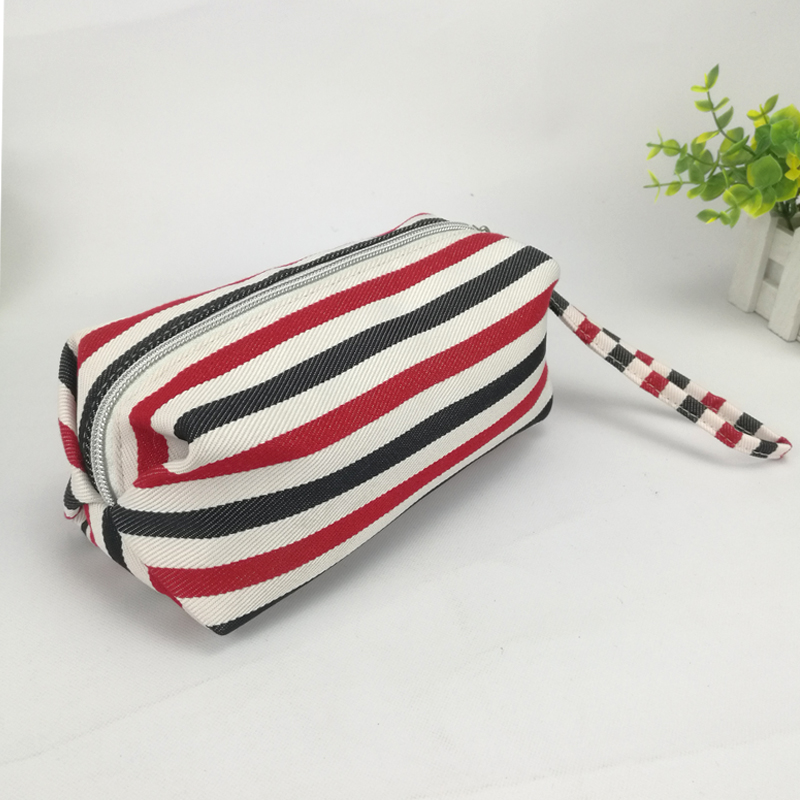 Colorful stripe pencil pouch with handle cosmetic case organizer office school supplies China OEM factory
