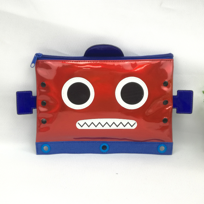 Funny robot polyester binder pouch pencil bag with double zipper closures with 3-round rings 3 colors available great gift for kids teens adults for school office daily use
