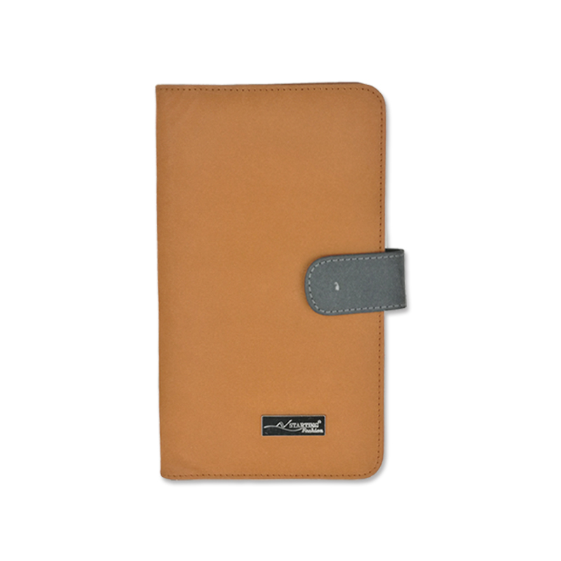 China OEM manufacture leather portfolio folder for men and women multi pocket with metal press button clasp