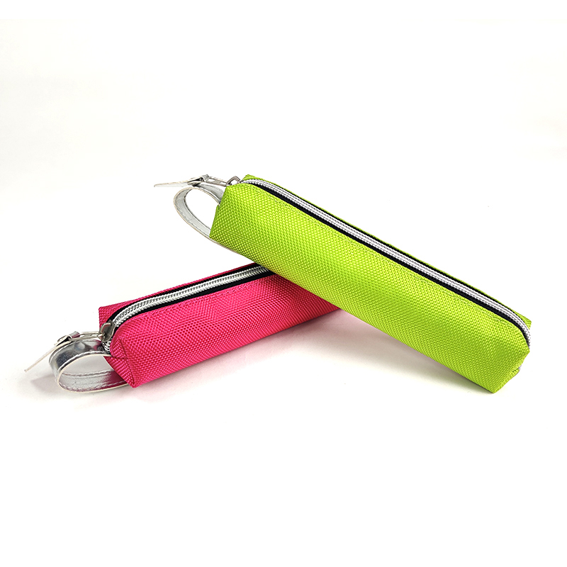 Fluorescent green fuchsia pencil pouch with zipper closure with snap button handle portable slim fit design for business office school supplies for all ages China OEM factory supply