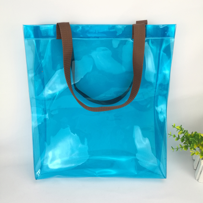 Clear PVC transparent handbag glitter transparent plastic shopping bag tote cosmetic bag carry-on beach travelling organizer