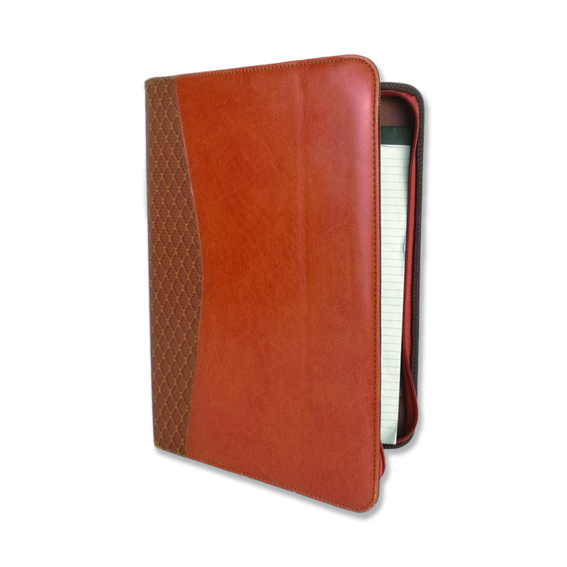 Chinese manufacturer premium brown business portfolio with zipper closure padfolio superior business impressions begin with PU Leather smart storage solar calculator with writting pad