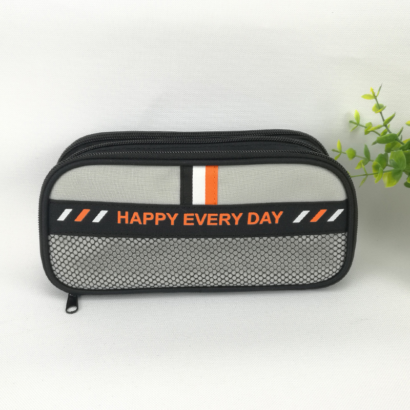 Multi-functional polyester pencil pouch pen case 3 colors 3 compartments with wraparound zippers closure with inner mesh grid pocket with elastic pen loops roomy capacity great gift for kids teens friends for office school stationery supplies China OEM factory