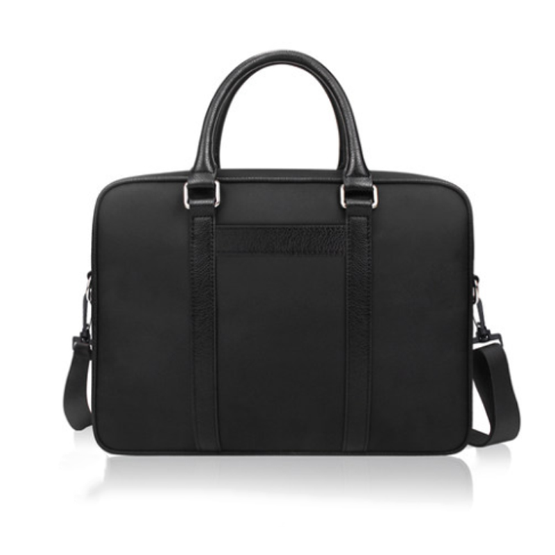 Classical black PU leather brief case carry on handbag with adjustable strap for men laptop message business bag
