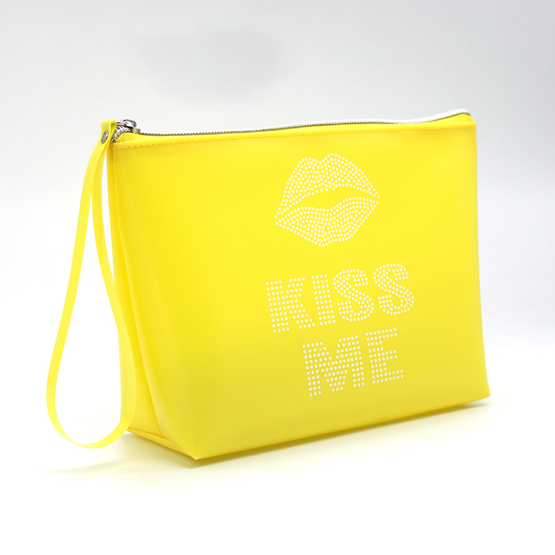 Colorful Kiss Me full holographic printing and reflective cosmetic bag makeup pouch clutch beauty bag small travel cosmetic wristlets