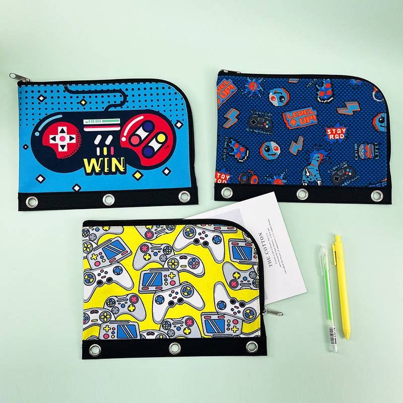 Graffiti fashion cartoon polyester binder pouch pencil bag with double pocket with zipper closure with 3-round rings 3 colors available great gift for kids teens adults for school office daily use