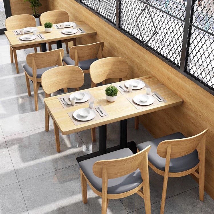 Modern wood canteen restaurant table and chairs furniture					