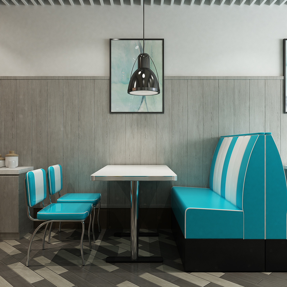 Leather stainless steel blue Restaurant Furniture					