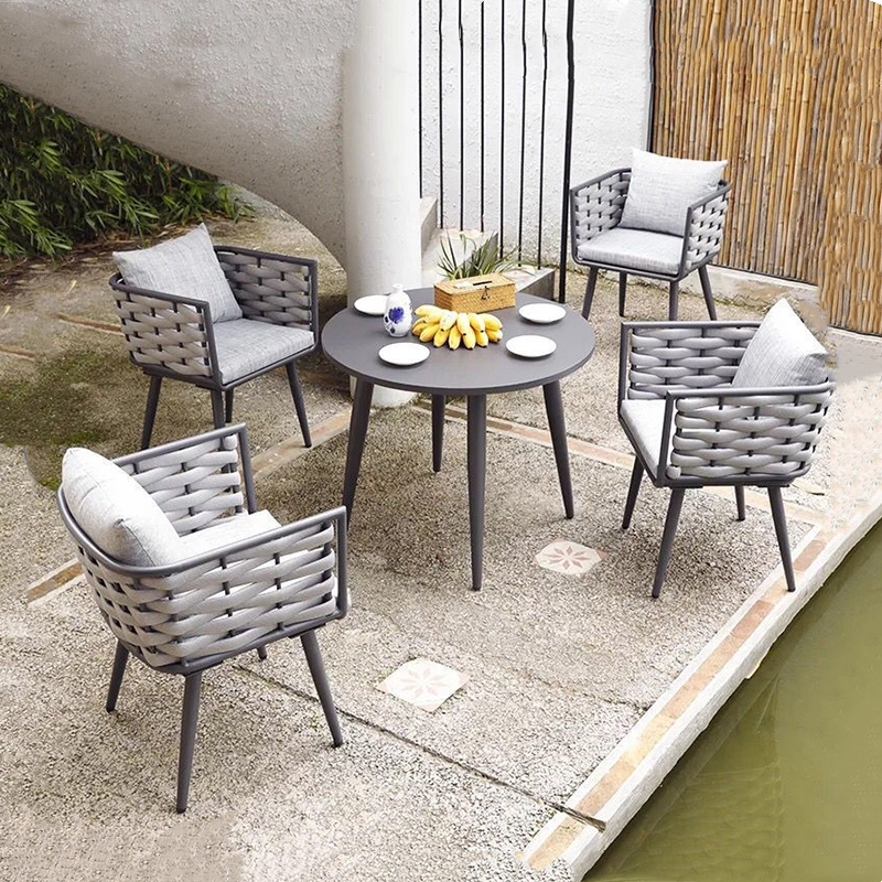 Patio dining table and chair set rope outdoor furniture