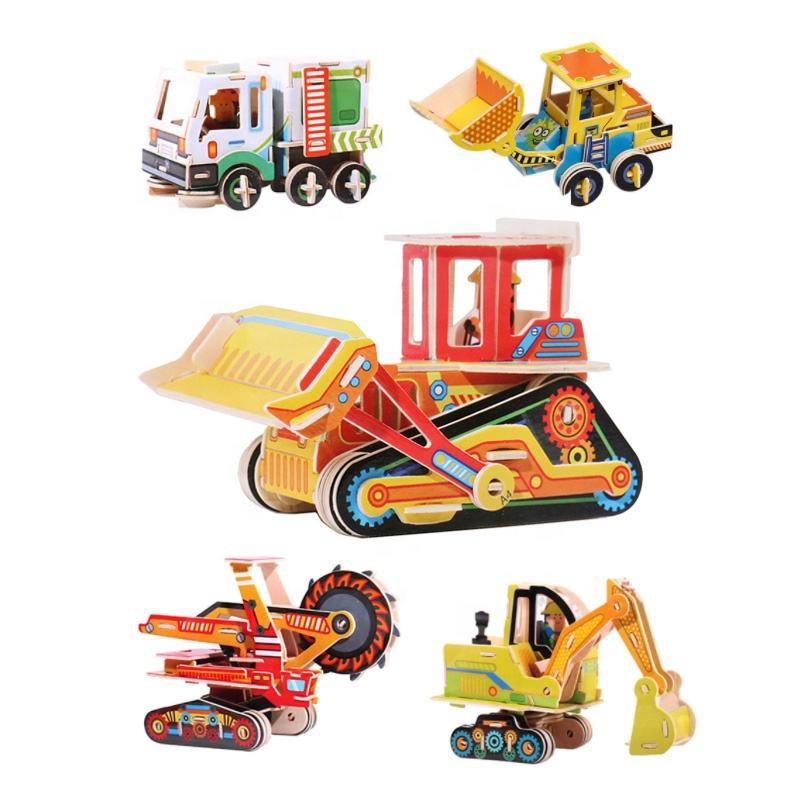 Stem early learning educational toys 3D jigsaw puzzle colorful engineering truck building blocks toys for kids