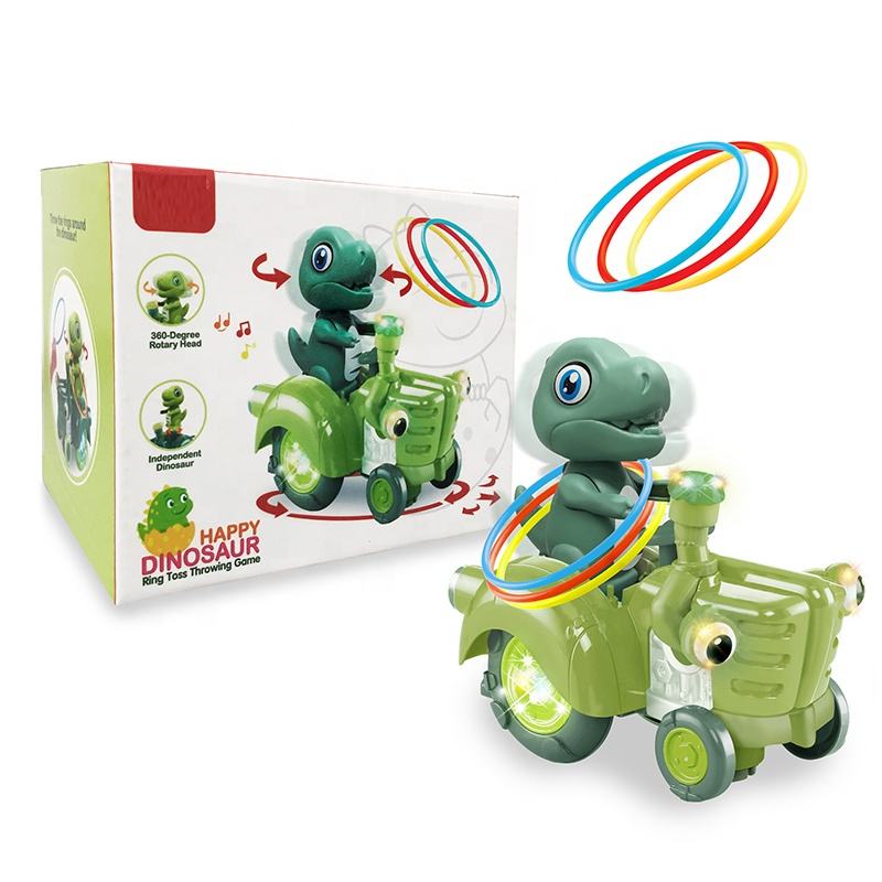 Ring toss throwing game toys electric musical baby dinosaur car with universal wheels for kids swing car with lights and sounds