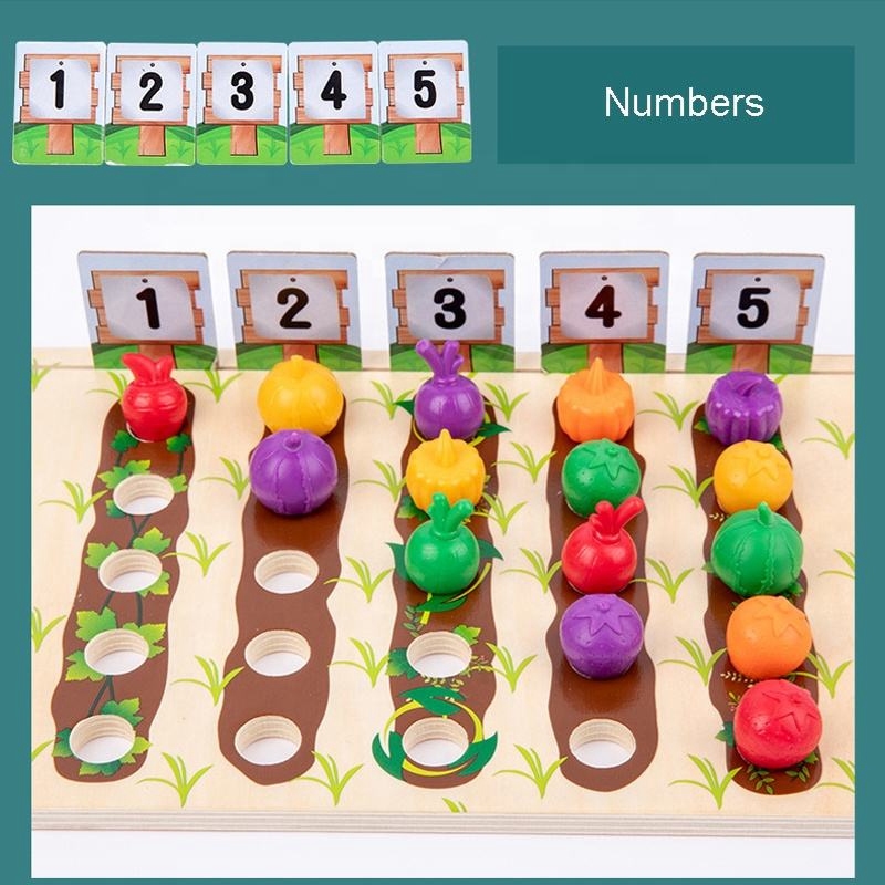Montessori simulation farm toy fruit vegetable plantation matching sorting color shape cognition number counting educational toy