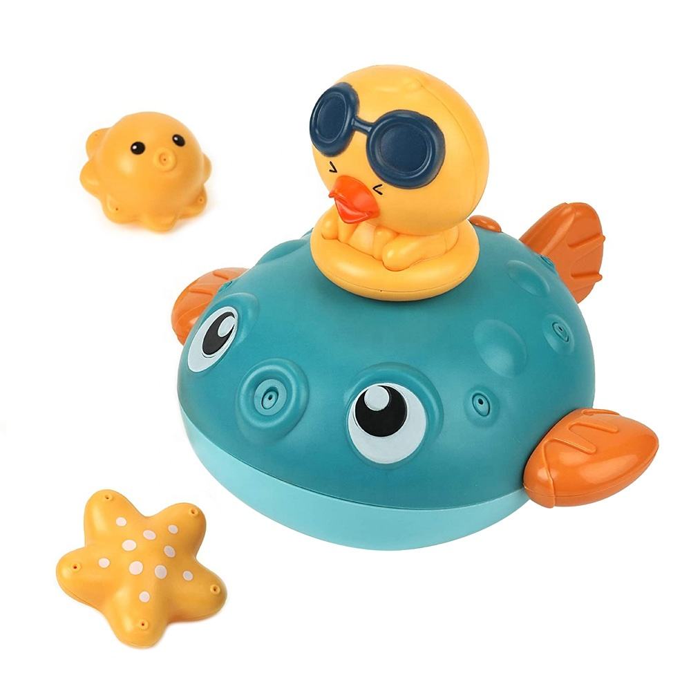 3 in 1 cute little fish bath toys circularly spraying water game floating swimming kid bathing toys with 3 sprinklers for change