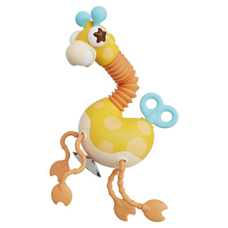 Hot trending Montessori toys baby sensory food grade silicone pull string toys giraffe stretch pop tube with sounds for toddlers