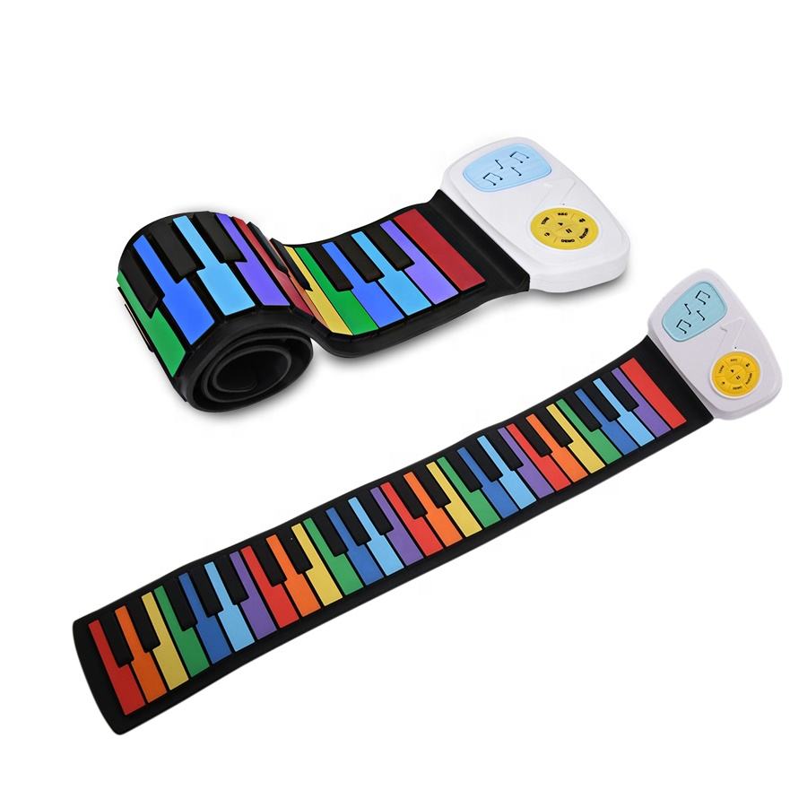 Portable electric keyboard toy kids flexible soft silicone piano 49 keys roll up musical toys instruments with USB rechargeable