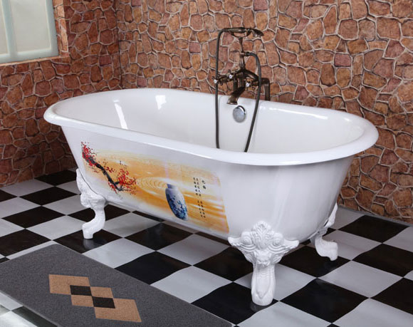cast iron emperial traditional bathtub with blue and white porcelain