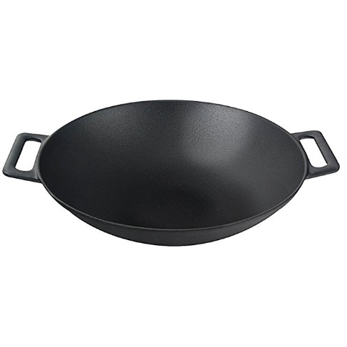Cast Iron Shallow Concave Wok, Black, 12 Inch, Wide handles - by 13 years Alibaba gold supplier