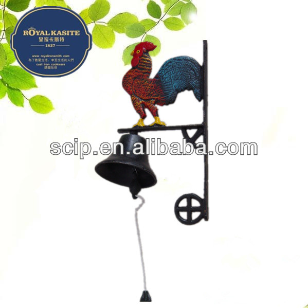 mini 13cm hand made color painting cast iron rooster dinner bell
