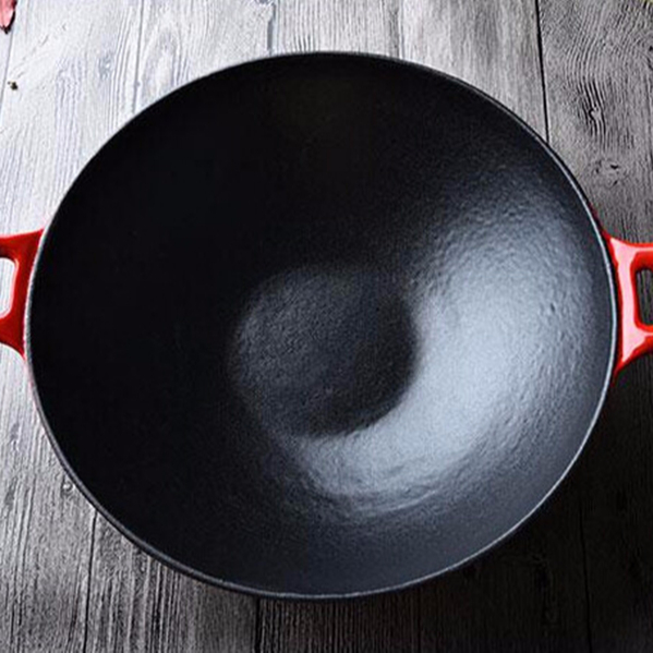 14 inch eco friendly red enamel cast iron wok with lid