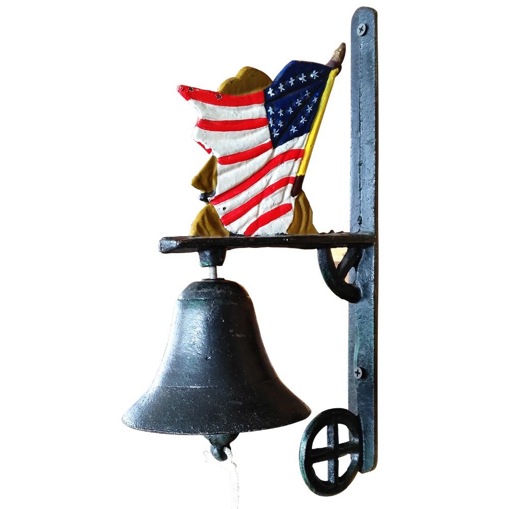 Wholesaler antique Garden farm hand-painted cast iron dinner bell, USA flag