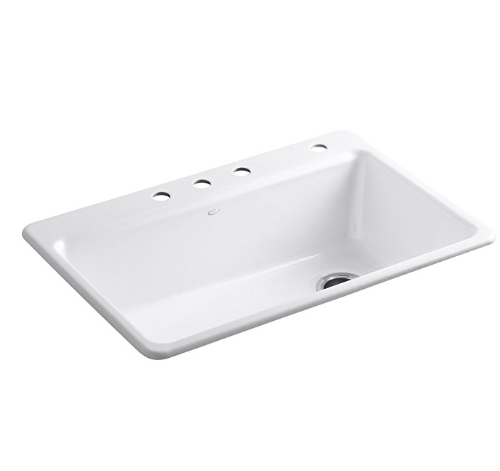Single Bowl Top-Mount Kitchen Sink with Four-Holes, White