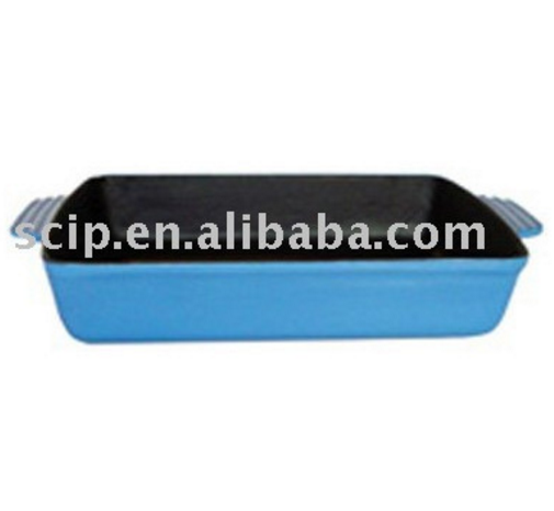 blue enamel cast iron fish pan
