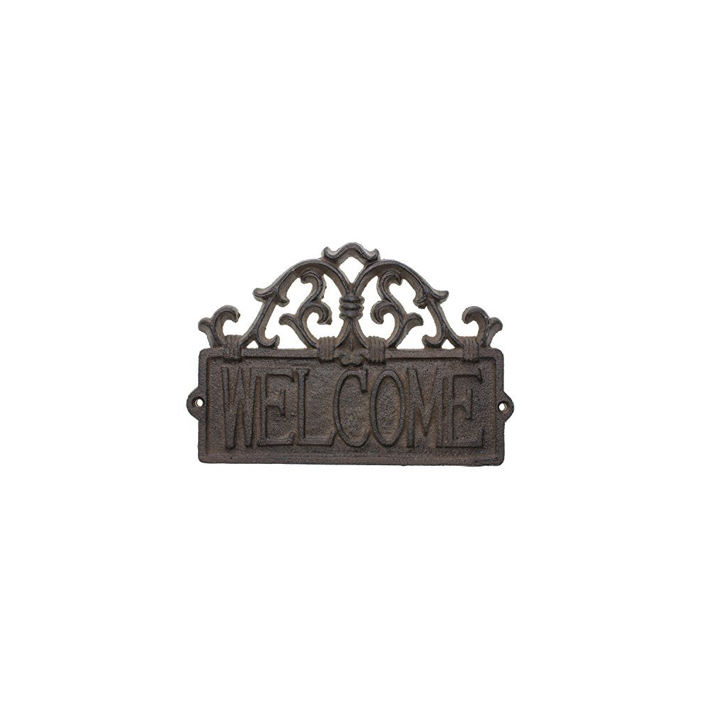 Welcome Sign for Door - Cast Iron Rustic Welcome Sign | Decorative Welcome Wall Plaque | Vintage Design 9.4 X 6.5 (Rust Brown)