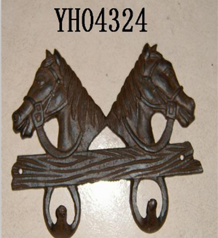double horse head cast iron coat hook
