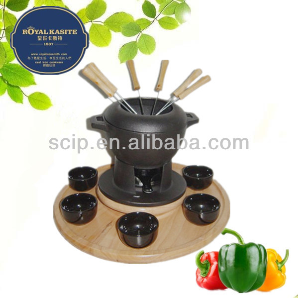 Full matt-black enamel for iron pot and stand fondue sets