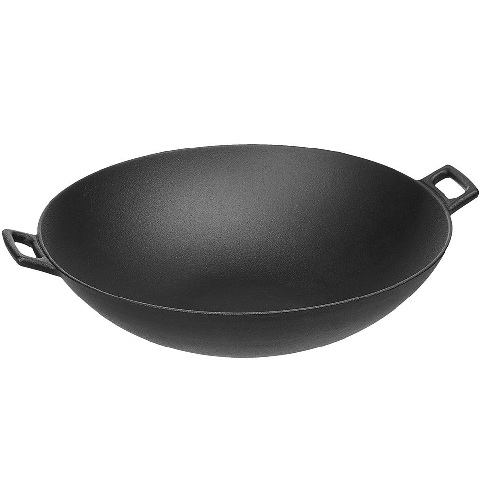 Cast Iron Shallow Wok, 35cm diameter, square handles - by 13 years Alibaba gold supplier
